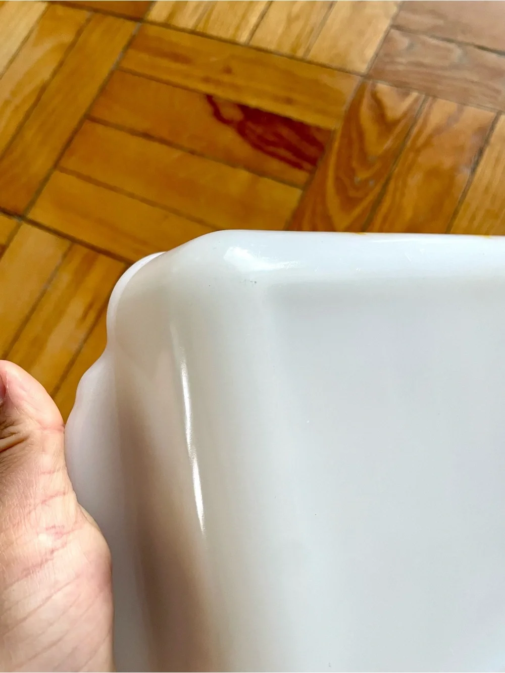MCM vintage Anchor Hocking Fire-King milk glass rectangular Gay Fad baking dish